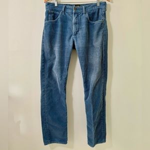 Blue corduroy Lee Jeans in collaboration w Oi Polloi Manchester UK. Good cond.